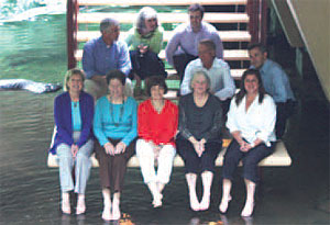An InSight OnSite group enjoys the cool waters of Bear Run from the
stairway below the living room hatch.