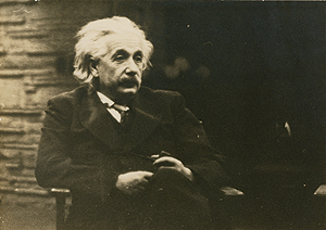 Albert Einstein sits in Fallingwater’s living room in this 1939 photo.