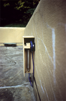 Tilt meters, such as the one pictured, will monitor subtle movements of Fallingwater’s terraces over the next year.